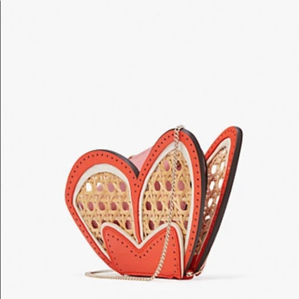 Authentic Kate spade Leather/Straw butterfly zip coin/cards on chain crossbody - Picture 11 of 11